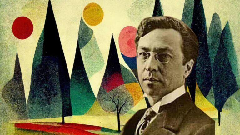 Retrato del pintor Kandinsky sobre una de sus obras